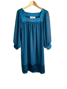 NEW Thread Social Teal Green Square Neck Knee Length Long Sheer Sleeve Dress 12